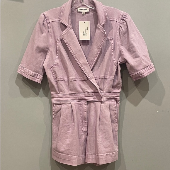 Day + Moon Pants - Lilac Short Sleeve denim jumper shorts new